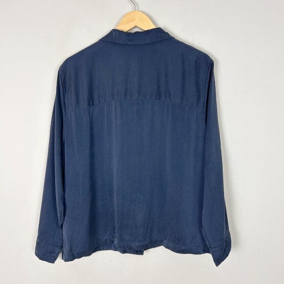 Quince 100% Washable Silk Long Sleeve Pajama Top Navy Blue Size Medium Women's - Picture 3 of 4